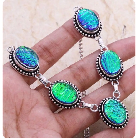 Artisan Jewelry - Opal Triplet Colorful Mermaid Gemstone Silver Handmade Rainbow Boho Necklace